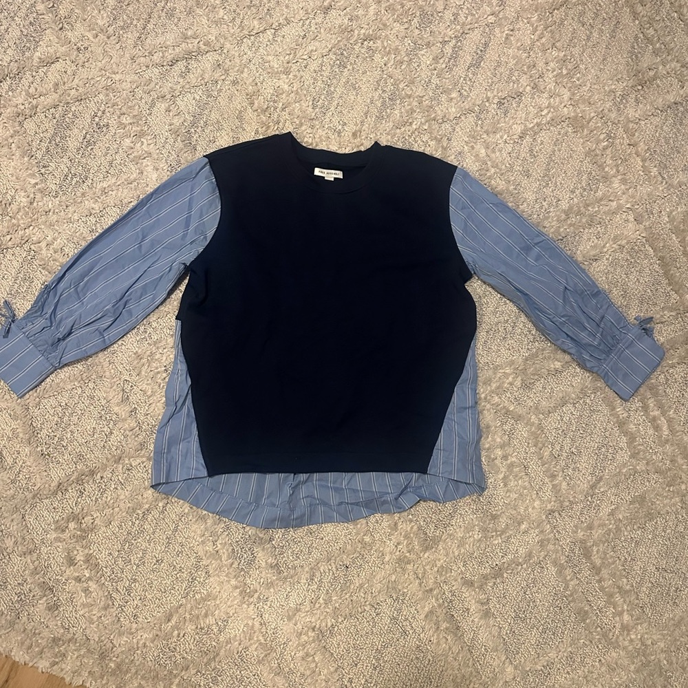 Layered Navy Sweater-Paneled Shirt - Women’s Long Sleeve